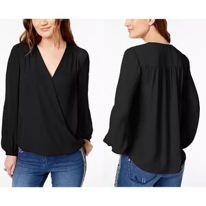 I.N.C. International Concepts Surplice Top in Black Size 3X